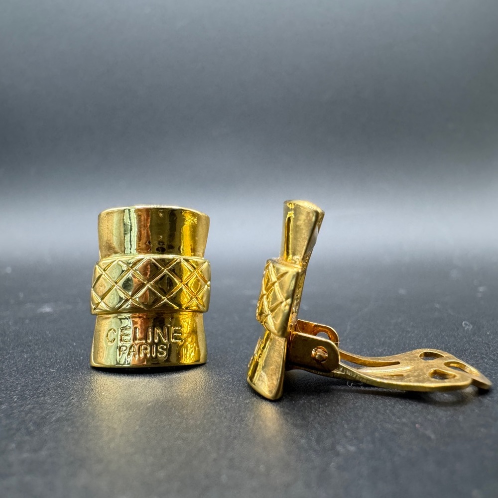 LOT 1042 24K gold plated Celine vintage clip ok earrings EUC - Picture 3 of 13